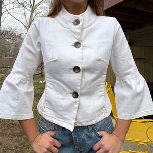 A.M.I Cropped Structured Jacket Mandarin Collar Button Front Vintage